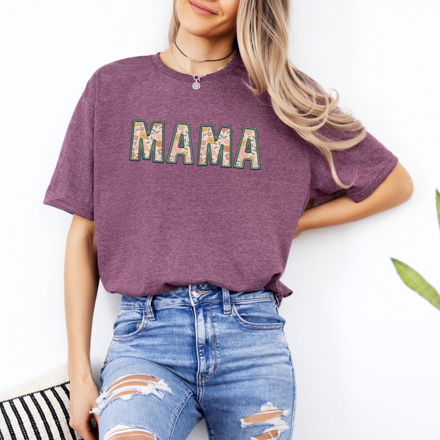 Faux Embroidery Floral Mama