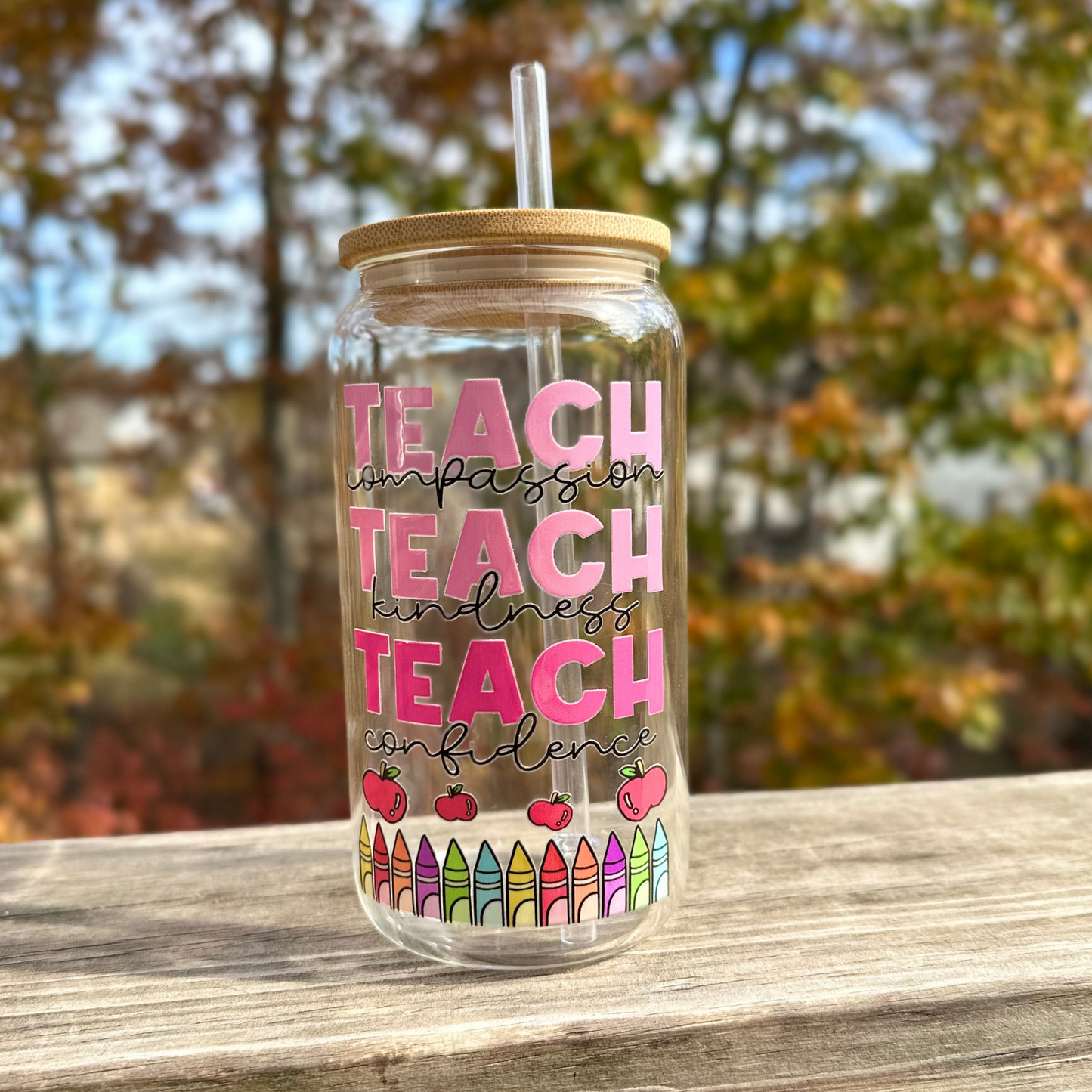 Teacher Crayon Glass Cup