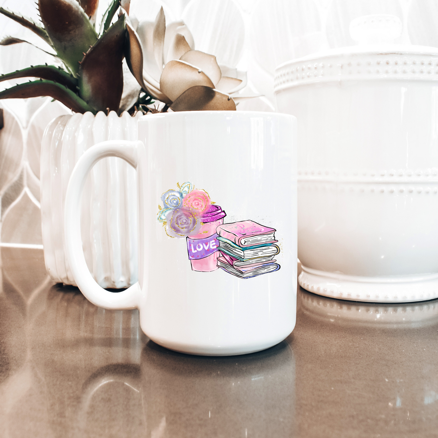 Pink Coffee And Books Mug