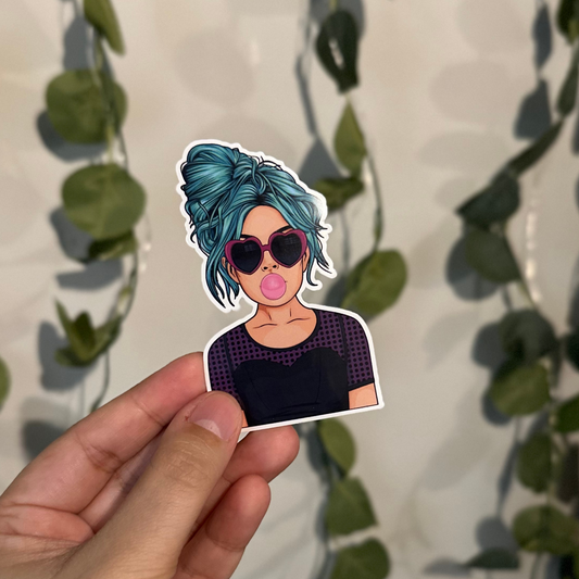 Retro Blue Hair Women Sticker